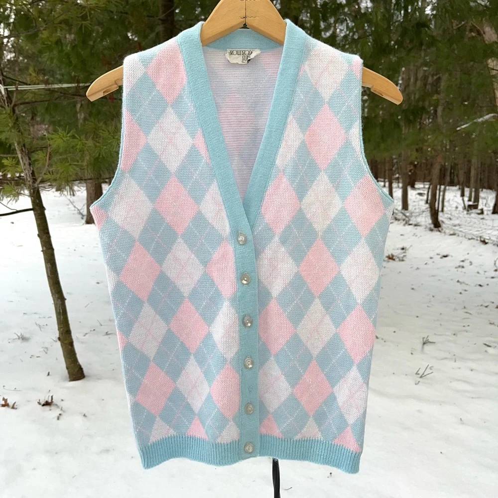 80s Brownstone Studio NY Pastel Argyle Knit Sweater Vest - Picture 12 of 13